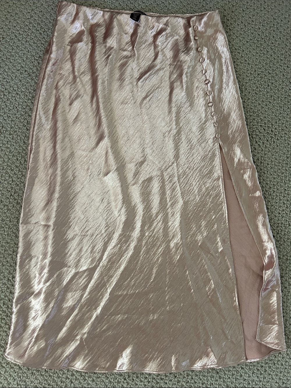 Victorias Secret L Satin Midi Skirt with Side Button Slit - Blush